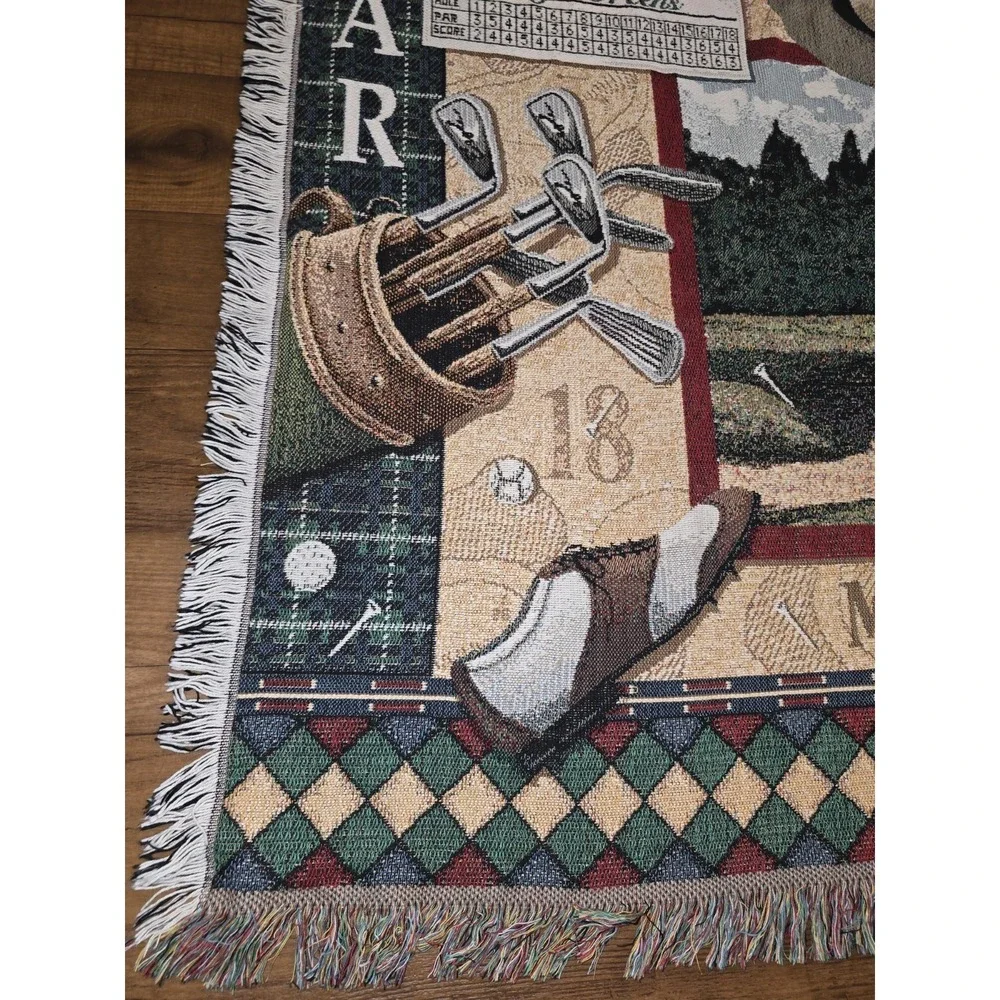 Vintage Golf Throw Blanket Clubhouse Member Eagle Par  Green Afghan 45